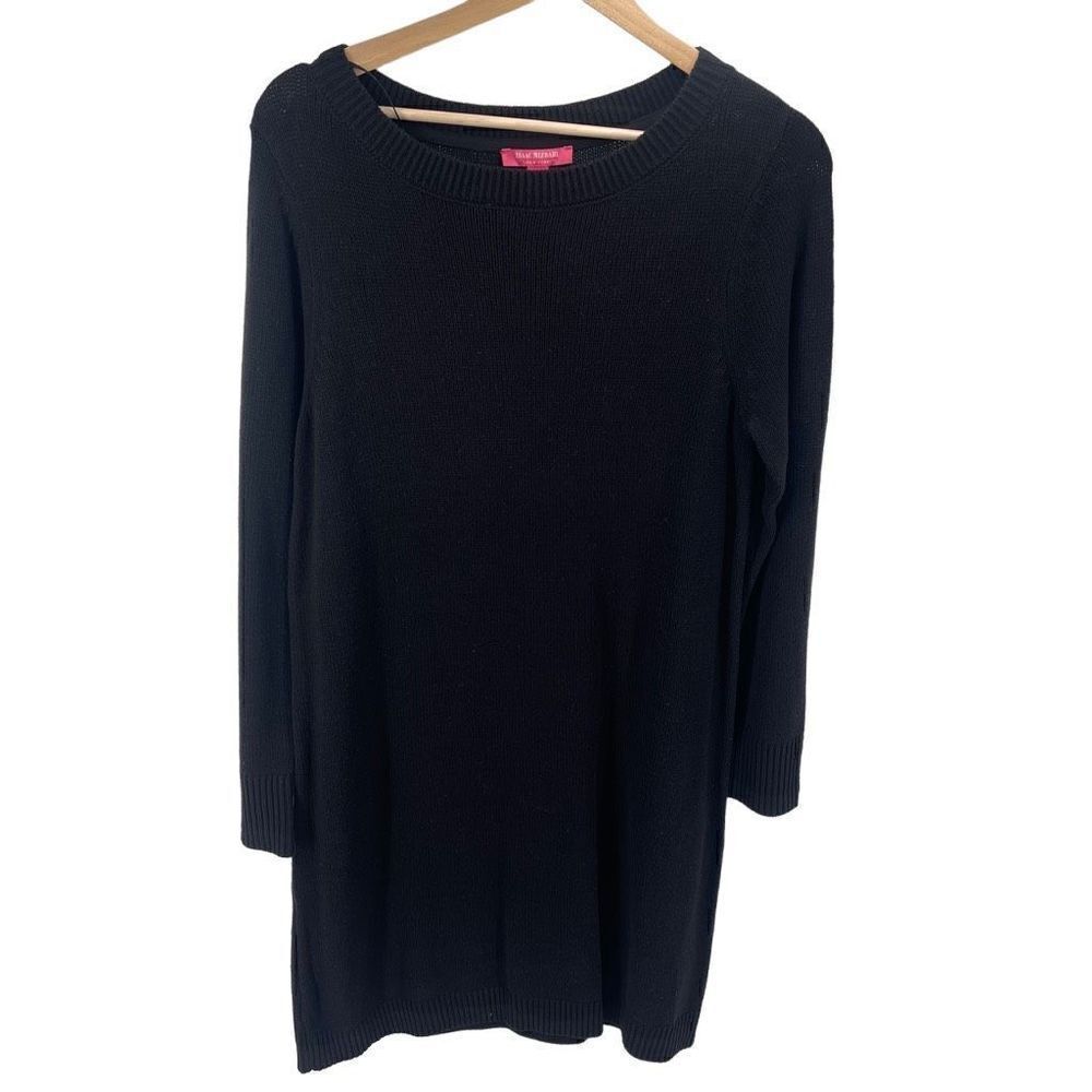 Izaac Mizrahi NEW Sweater Dress Acrylic Cotton Pullover Ribbed Black Medium